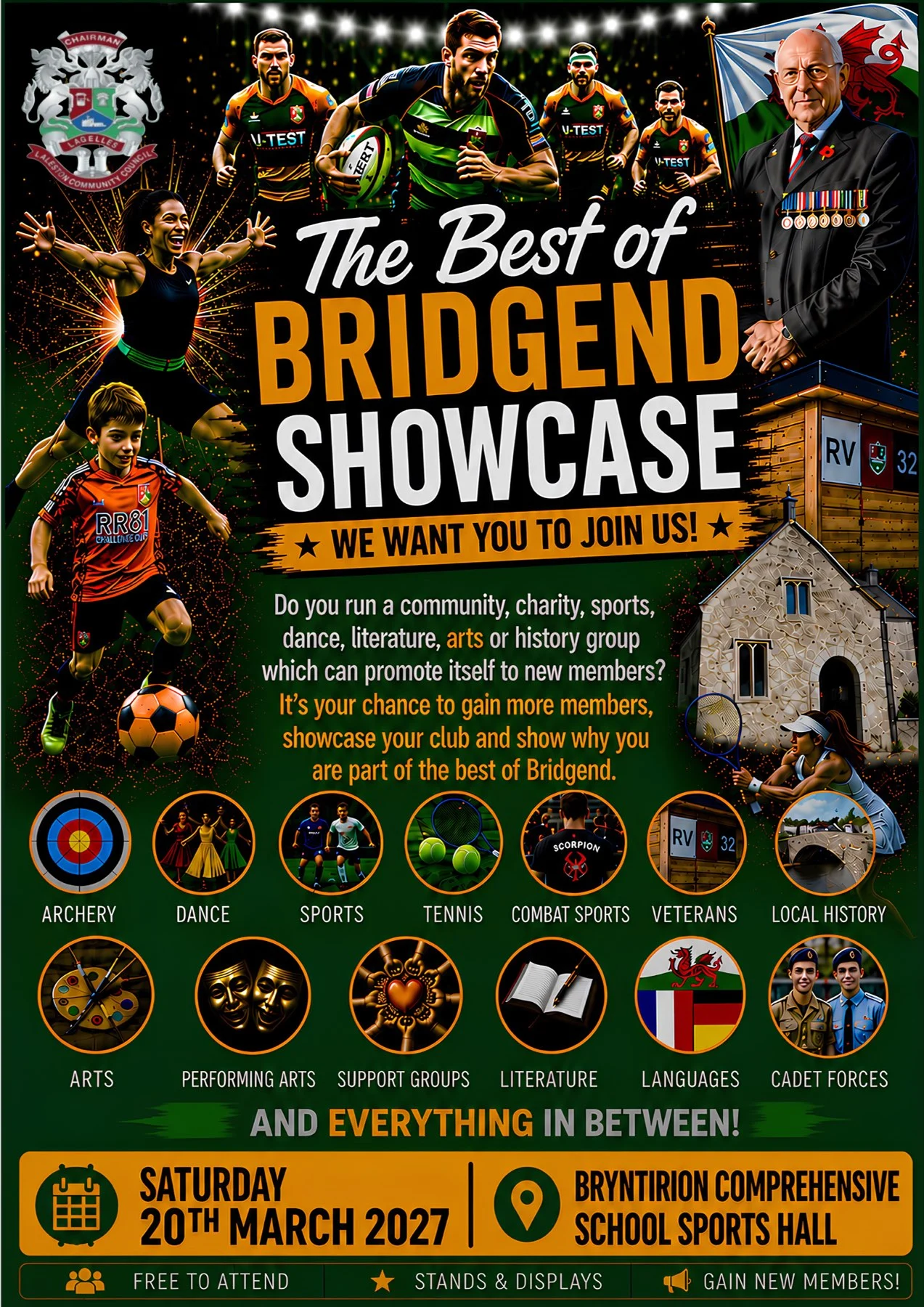 Best of Bridgend Showcase poster The Best of Bridgend Showcase event poster - Laleston Community Council, Saturday 20 March 2027 at Bryntirion Comprehensive School Sports Hall