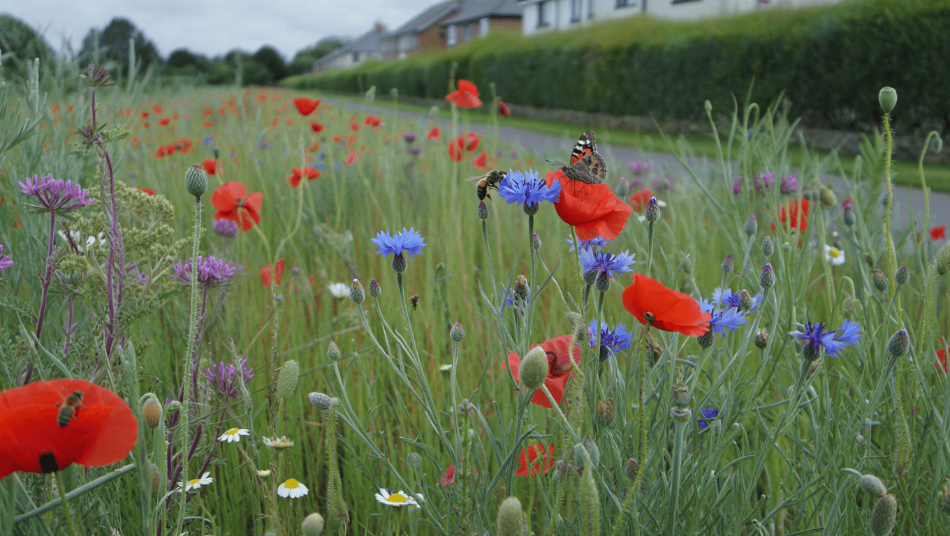 Broadlands wildflower meadow Wildflower planting at Broadlands — one of the Council's recent biodiversity projects