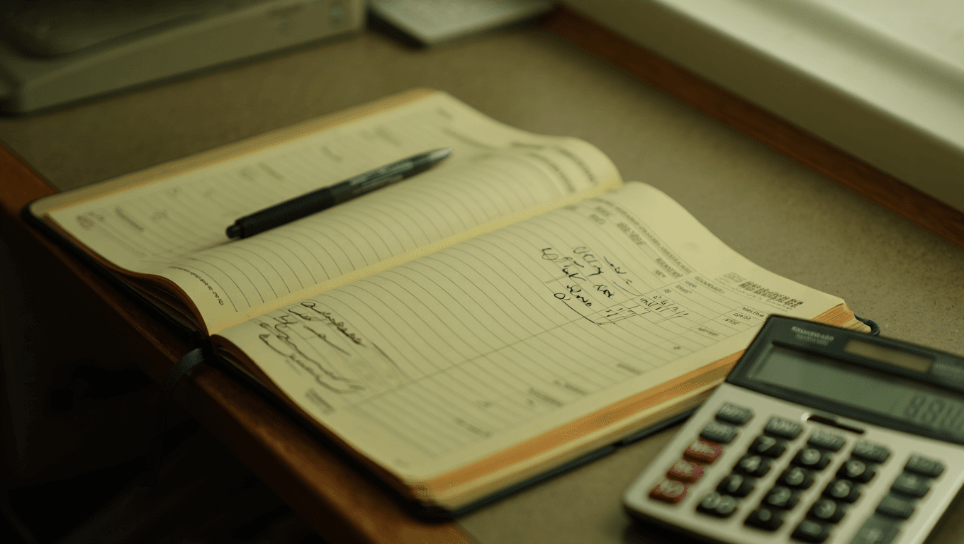 Finance Committee Ledger Council ledger book and calculator