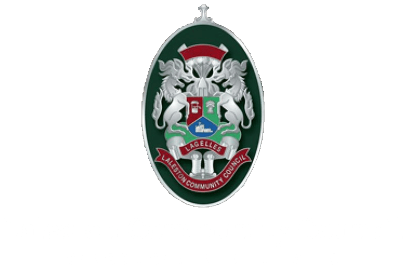Laleston Community Council Logo (Vertical — White) Laleston Community Council