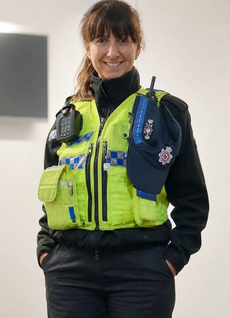 PCSO Natasha Jenkins, Cefn Glas Neighbourhood Policing Team Community police officer in conversation with two residents at Bryntirion Community Centre